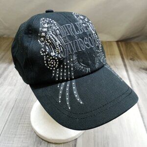 Harley Davidson Baseball Hat Cap Wing Design Rhinestone Studded Loop Back